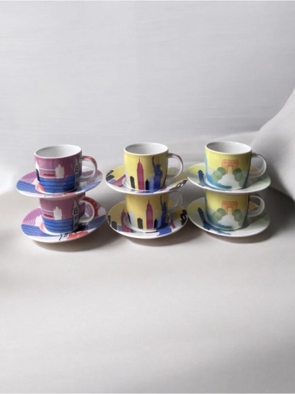 Studio Nova Around the World Cups with Saucers Set of 6 Espresso Coffee 4 oz